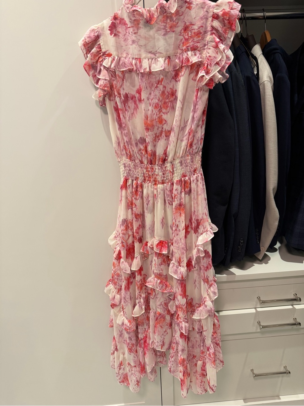 Misa Los Angeles Pink and White Floral Ruffled Midi Dress - Picture 2 of 3